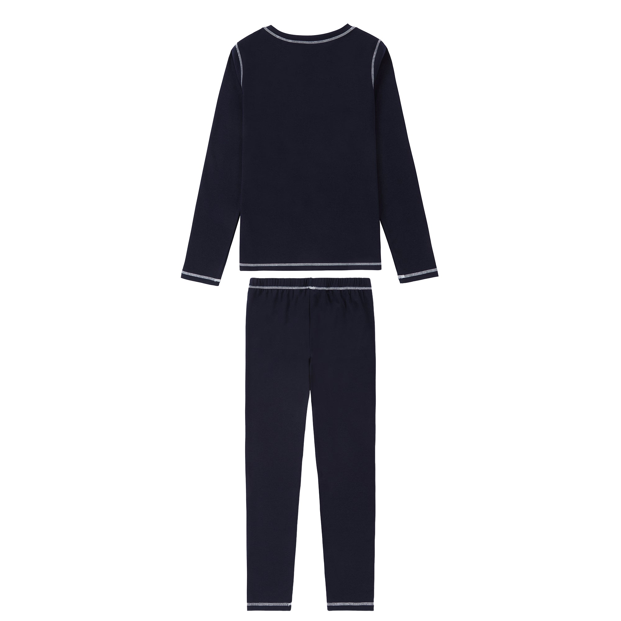 Navy V-Neck Pajama With White Accents