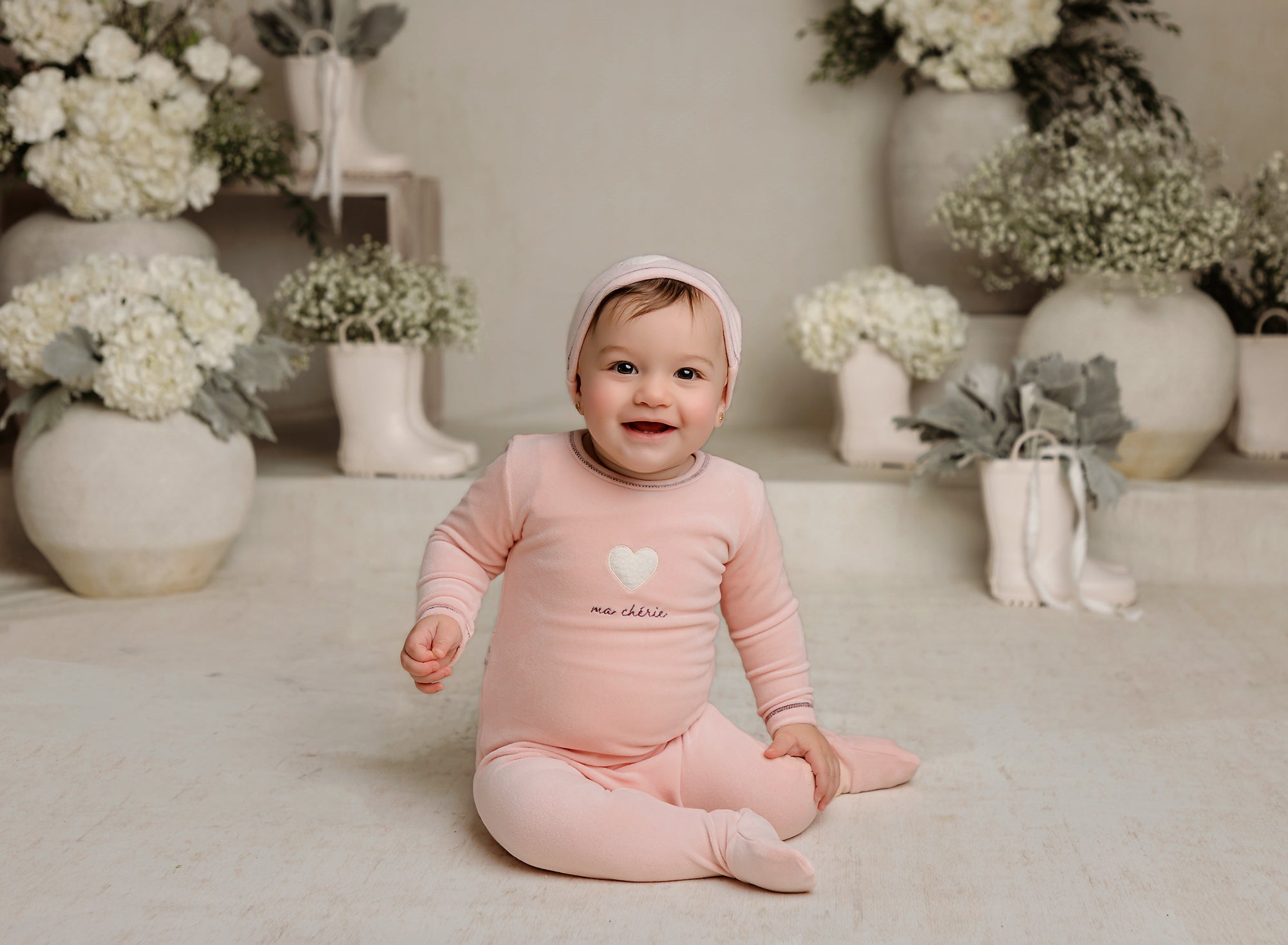 Baby Girls Light Pink Heart Velour  Footsie