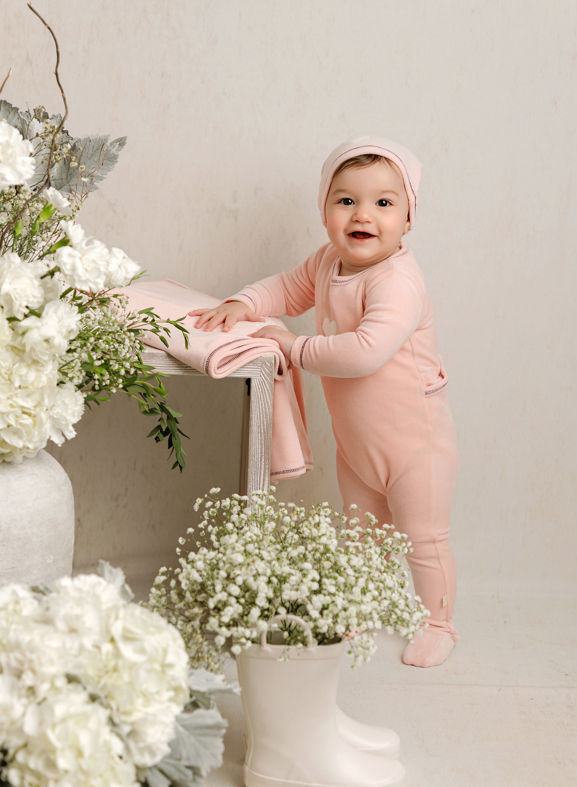 Baby Girls Light Pink Heart  Velour Blanket