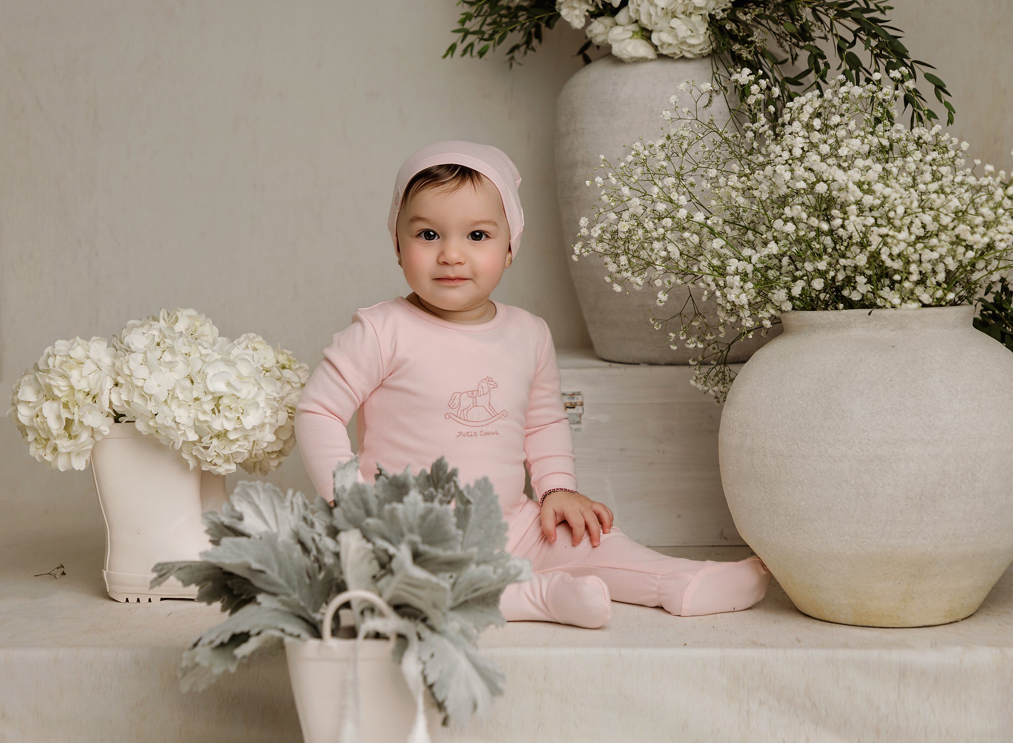 Baby Girls Pink Horse Appliqué Footsie