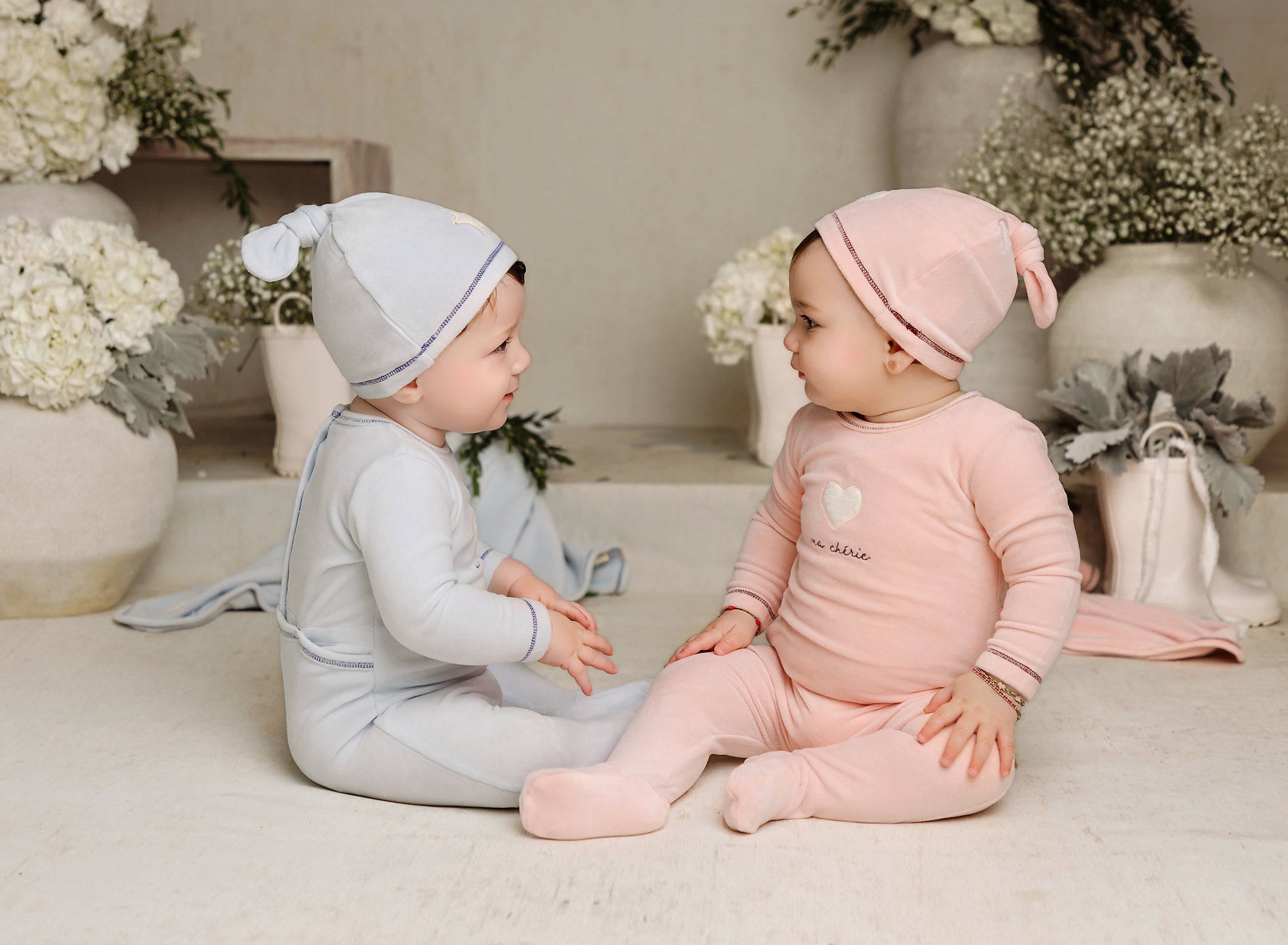 Baby Girls Light Pink Heart Velour  Footsie