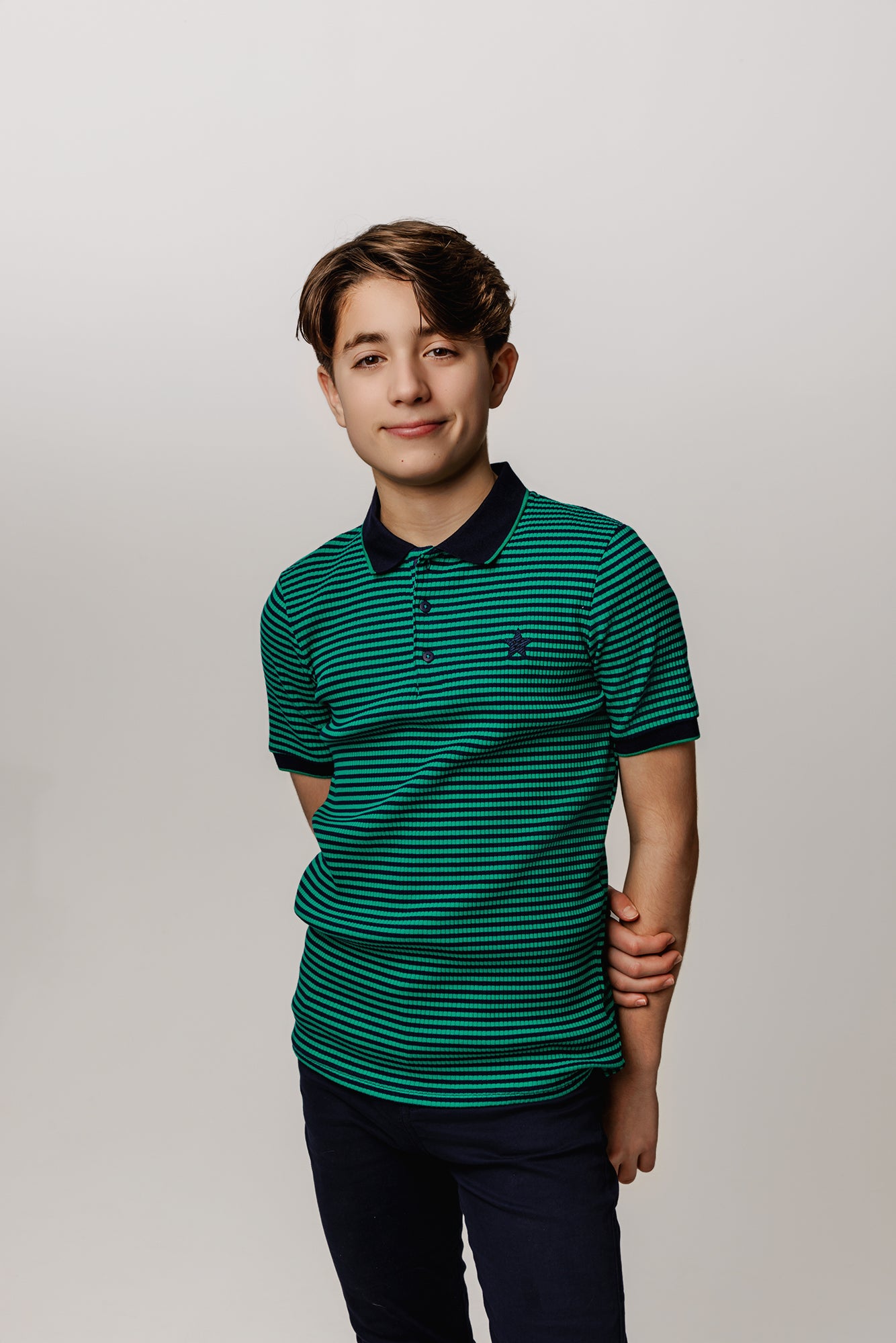 Navy & Green Striped Polo