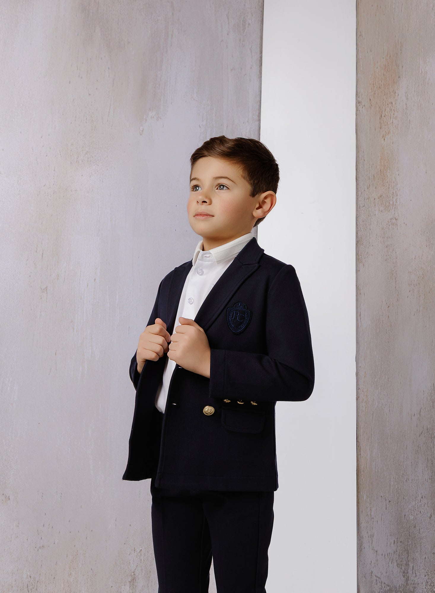 Boys Navy Gold Button Pants