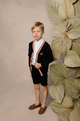 Boys Black Cardigan with Brown & White Contrast