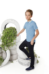 Boys Heather Blue Polo with Yellow & White Trim