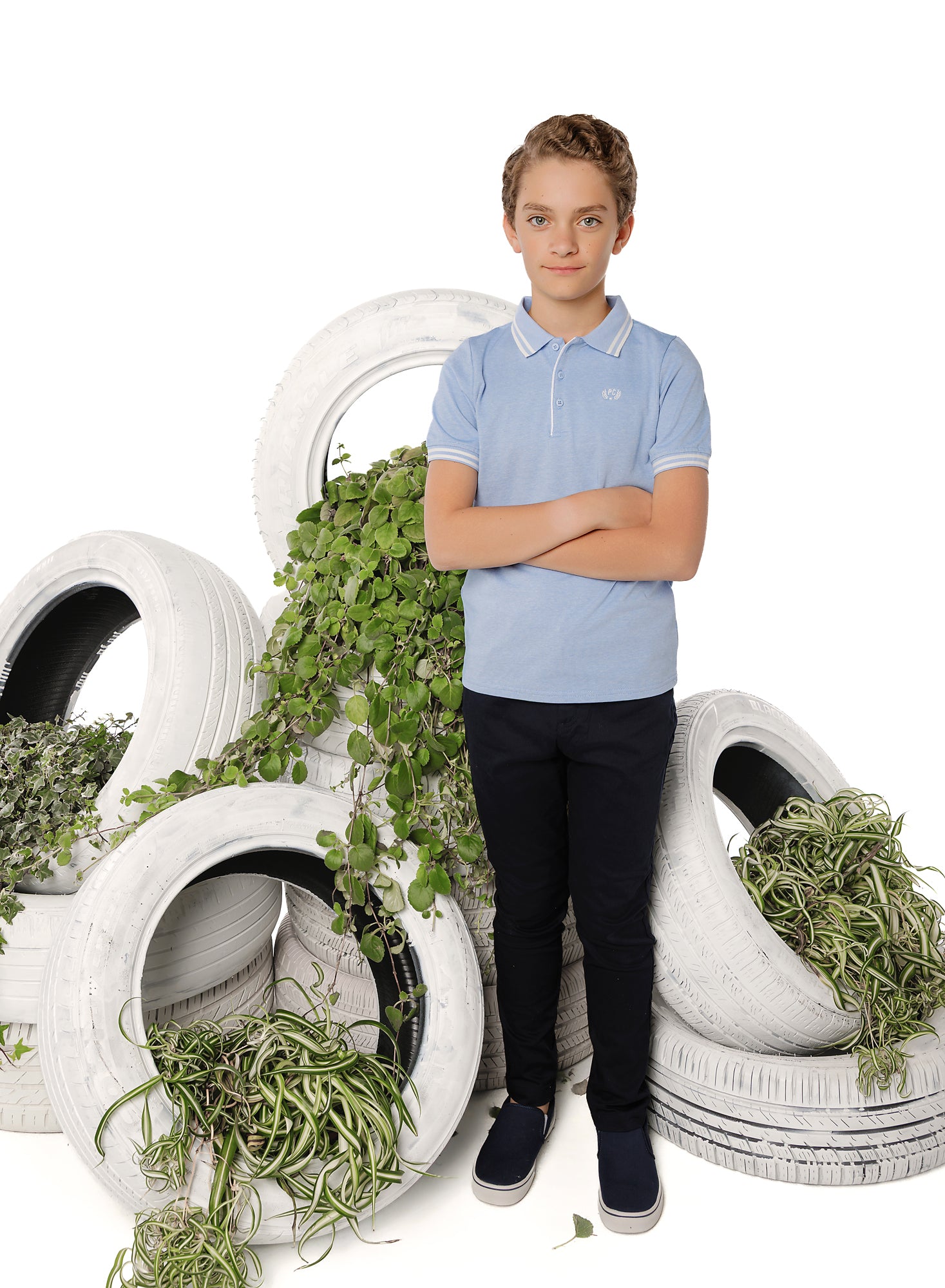 Boys Pastel Blue Polo with White Trim