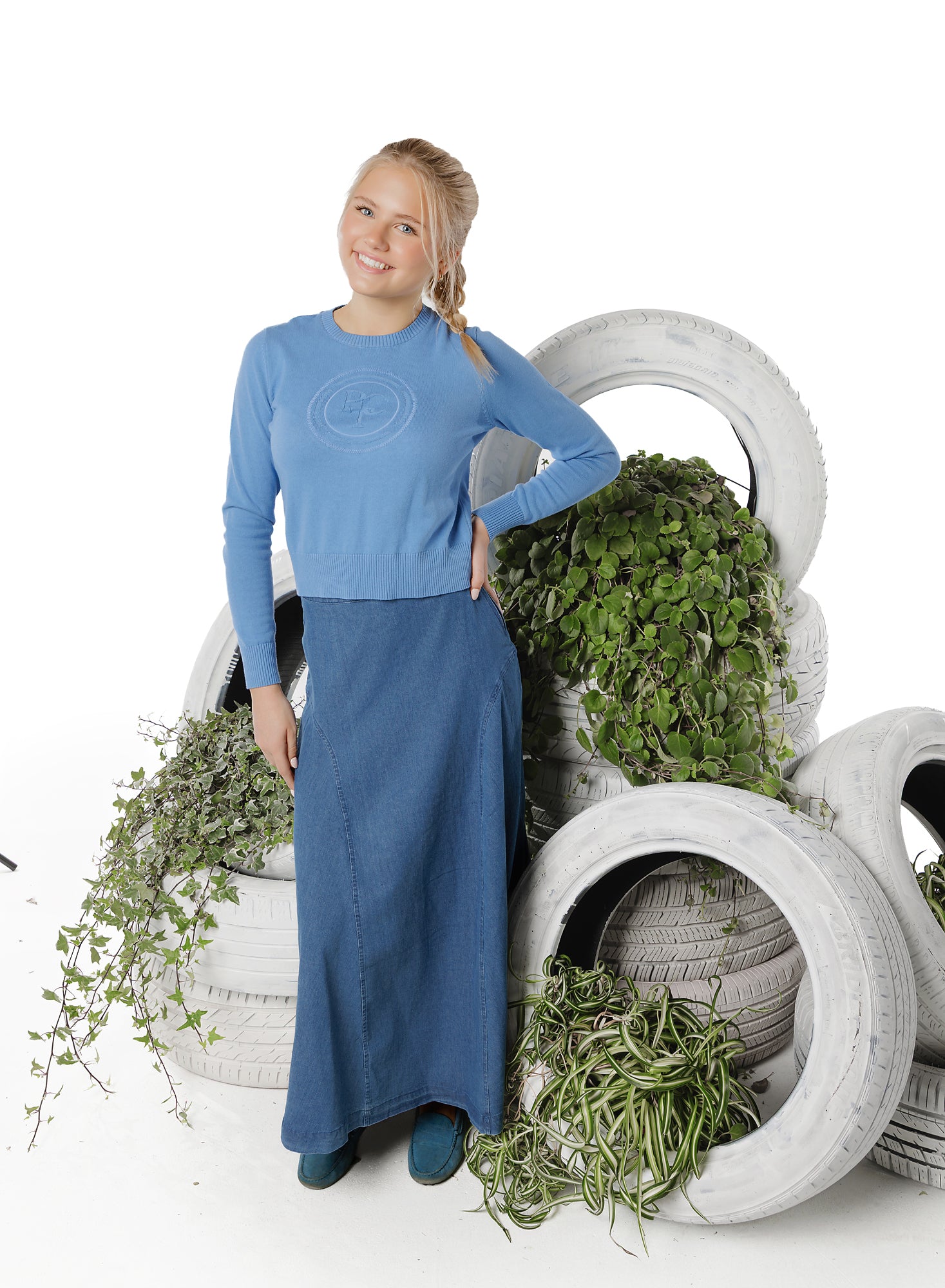 Teens Heather Blue Knit Logo Sweater