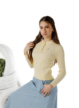 Teens Butter Yellow Cable Knit Collared Sweater