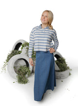 Teens Grey-Blue Striped Cropped Polo