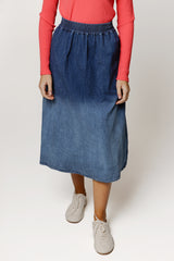 Denim Shirred Ombre Skirt