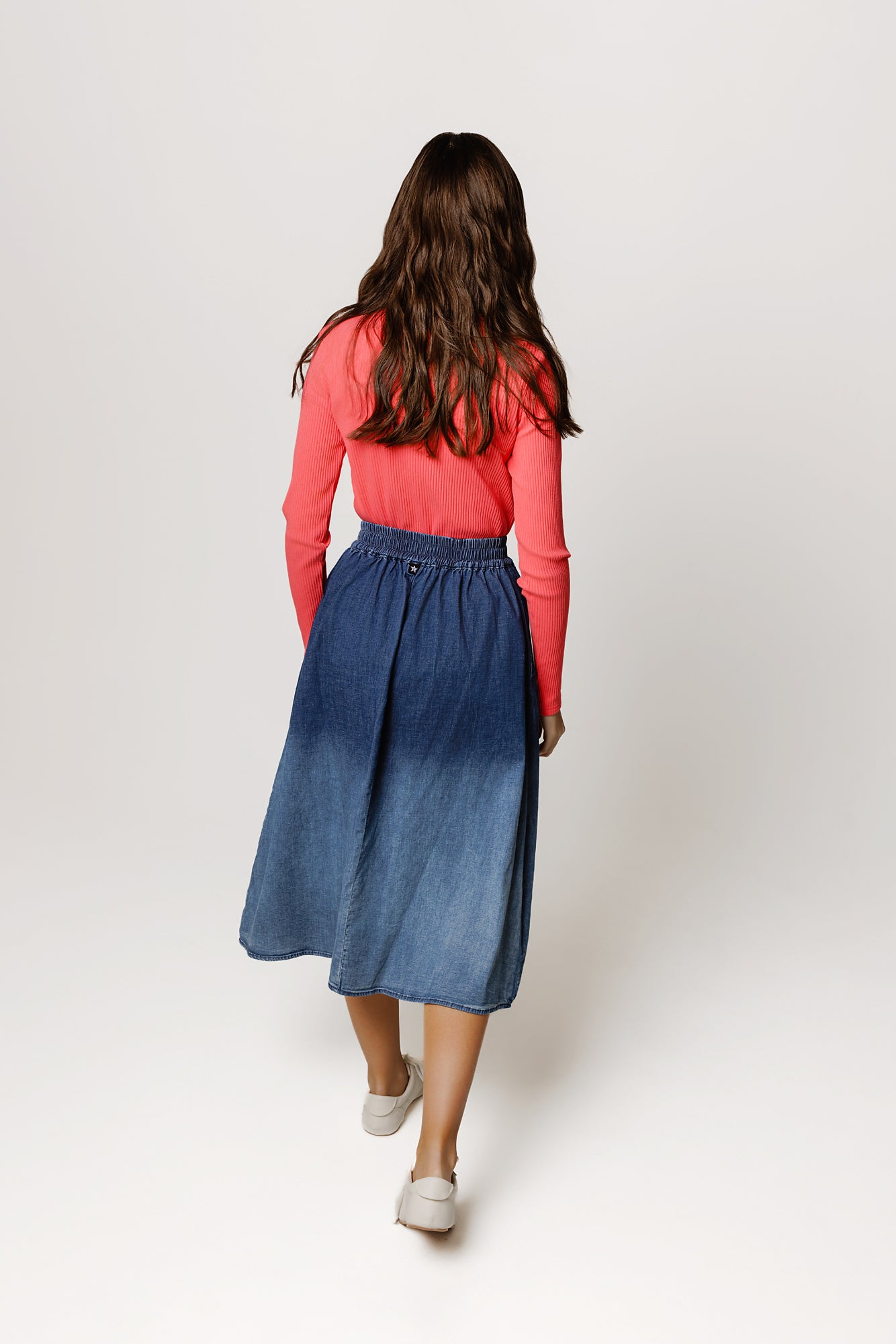 Denim Shirred Ombre Skirt