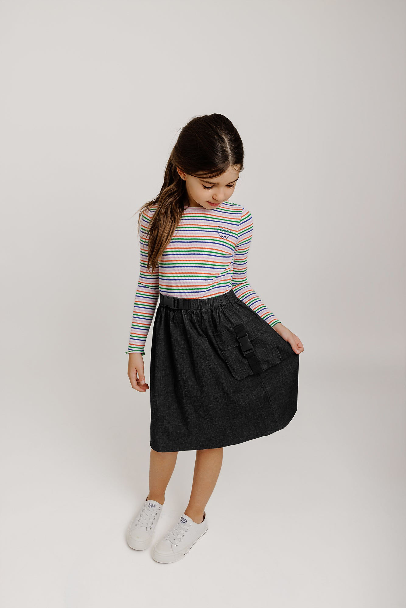 Black Denim Buckle Skirt