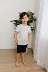 White Linen Mandarin Shirt- Short Sleeve