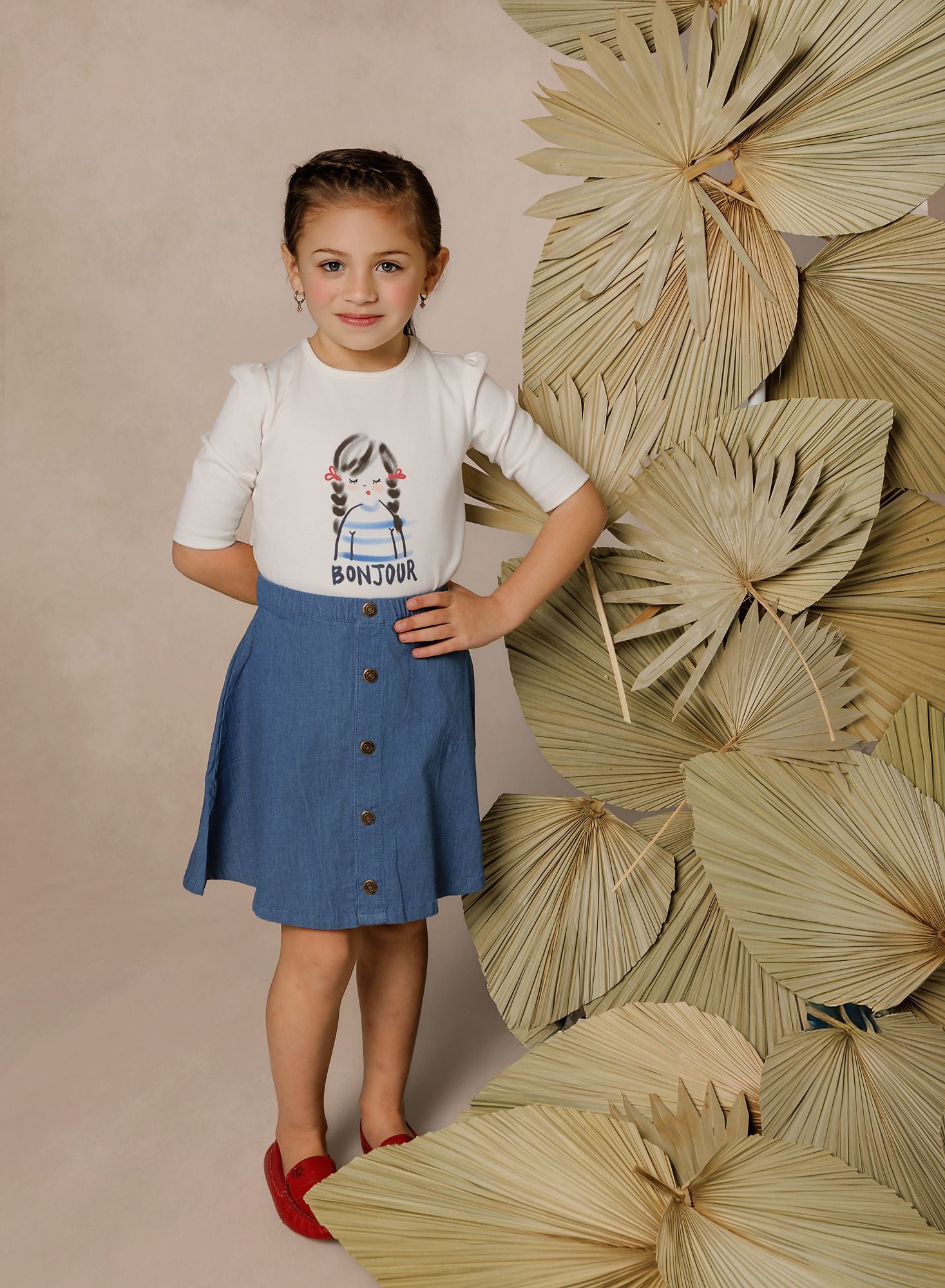 Girls White Bonjour T-Shirt