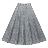 Grey Stretch Denim Paneled Maxi Skirt