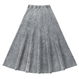 Grey Stretch Denim Paneled Maxi Skirt