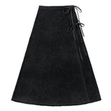 Black Stretch Denim Maxi Wrap Skirt