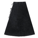 Black Stretch Denim Maxi Wrap Skirt