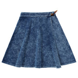 Blue Stretch Denim Wrap Skirt With Toggle Closure
