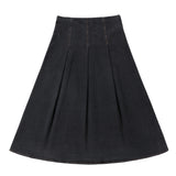 Dark Grey Denim Pleated Midi Skirt