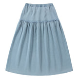 Light Blue Denim Dot Midi Skirt