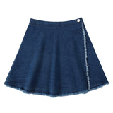 Dark Denim Wrap Skirt with Frayed Details