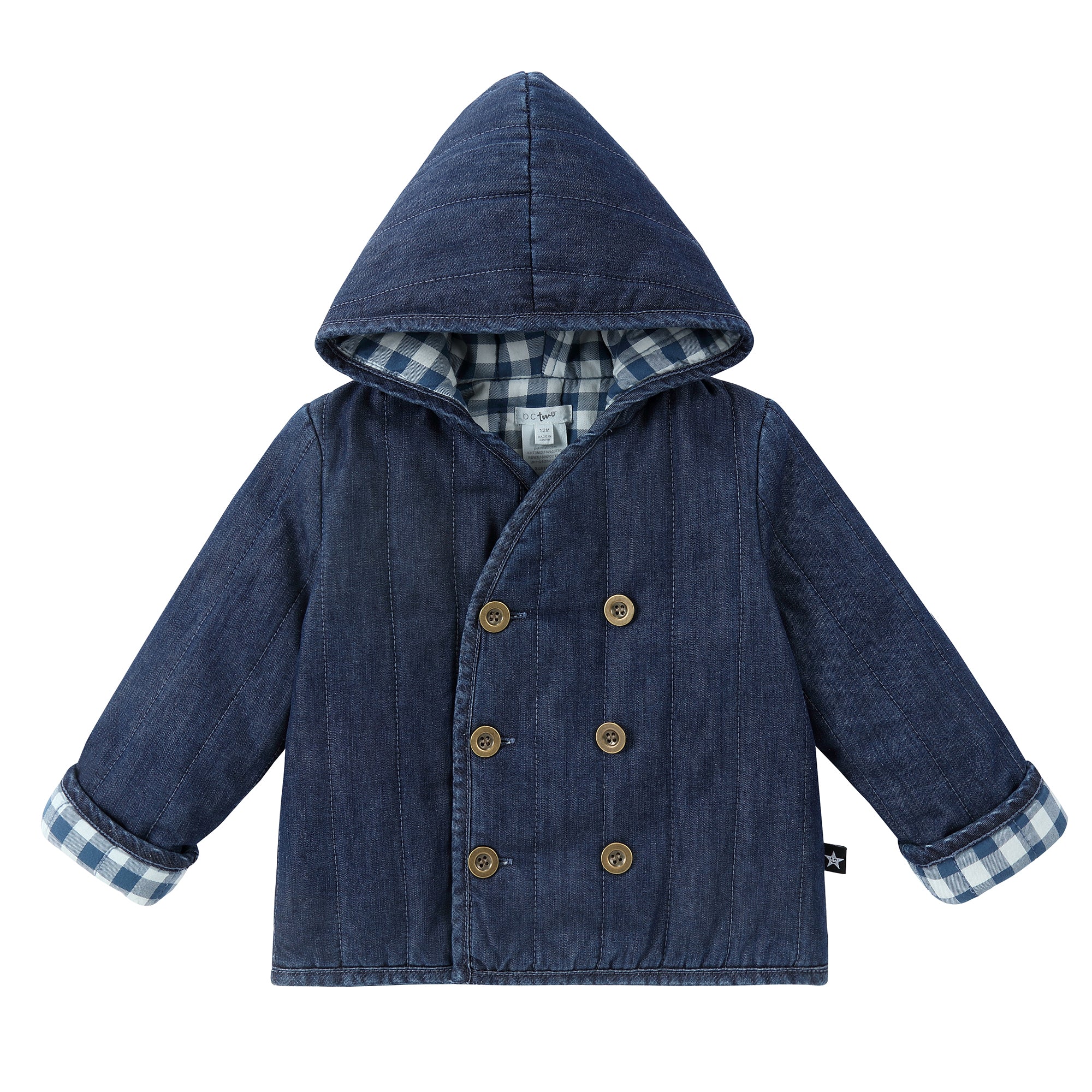 Reversible Quilted Denim Wrap Jacket With Gingham Lining