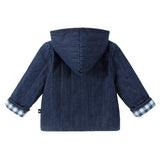 Reversible Quilted Denim Wrap Jacket With Gingham Lining