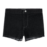 Black Denim Shorts With Fray Detail