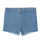 Light Blue Denim Shorts With Fray Detail