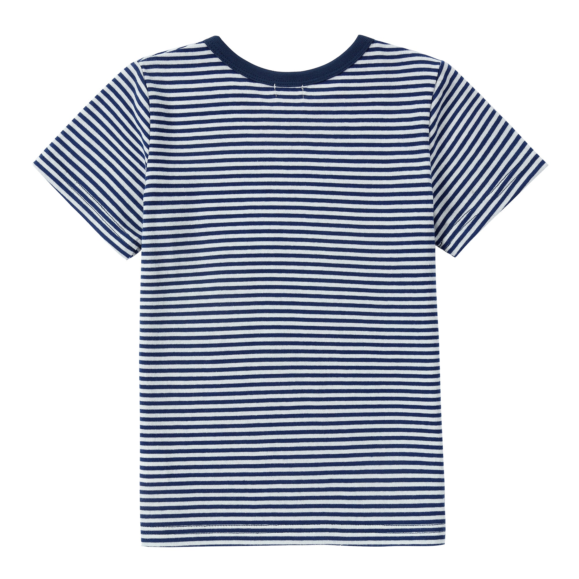 Navy and White Striped T-Shirt With Sailboat Print