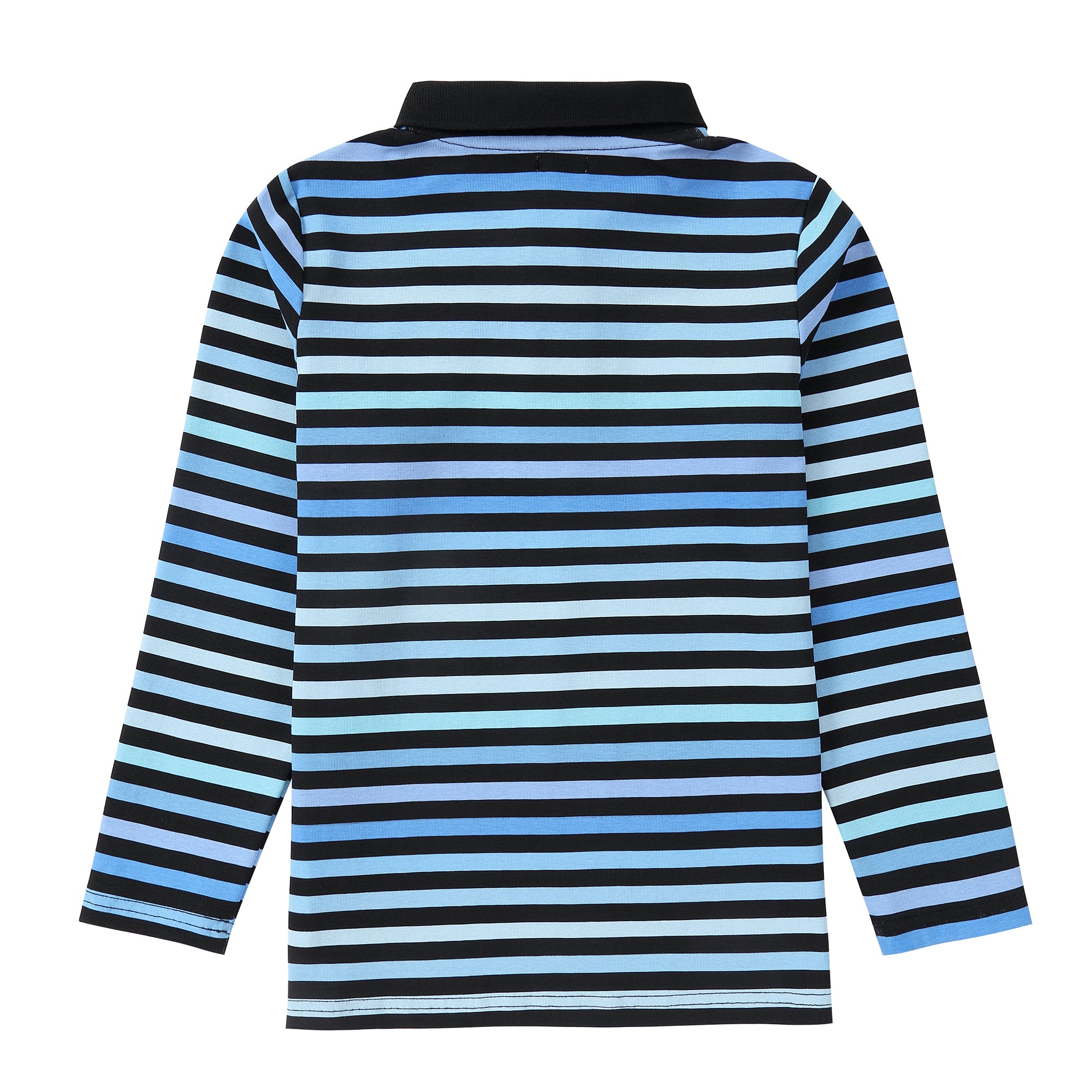 Blue and Black Striped Long Sleeve Polo