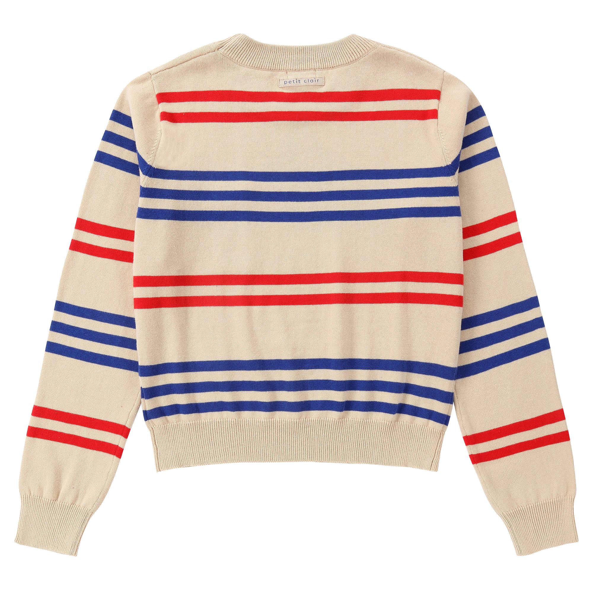 Tan Sweater With Royal Blue and Red Stripes