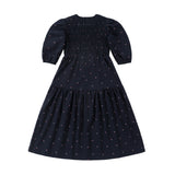 Navy Cherry Print Shirred Bodice Maxi Dress