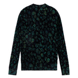 Black Ribbed Knit Sweater With Green Water Color Print
