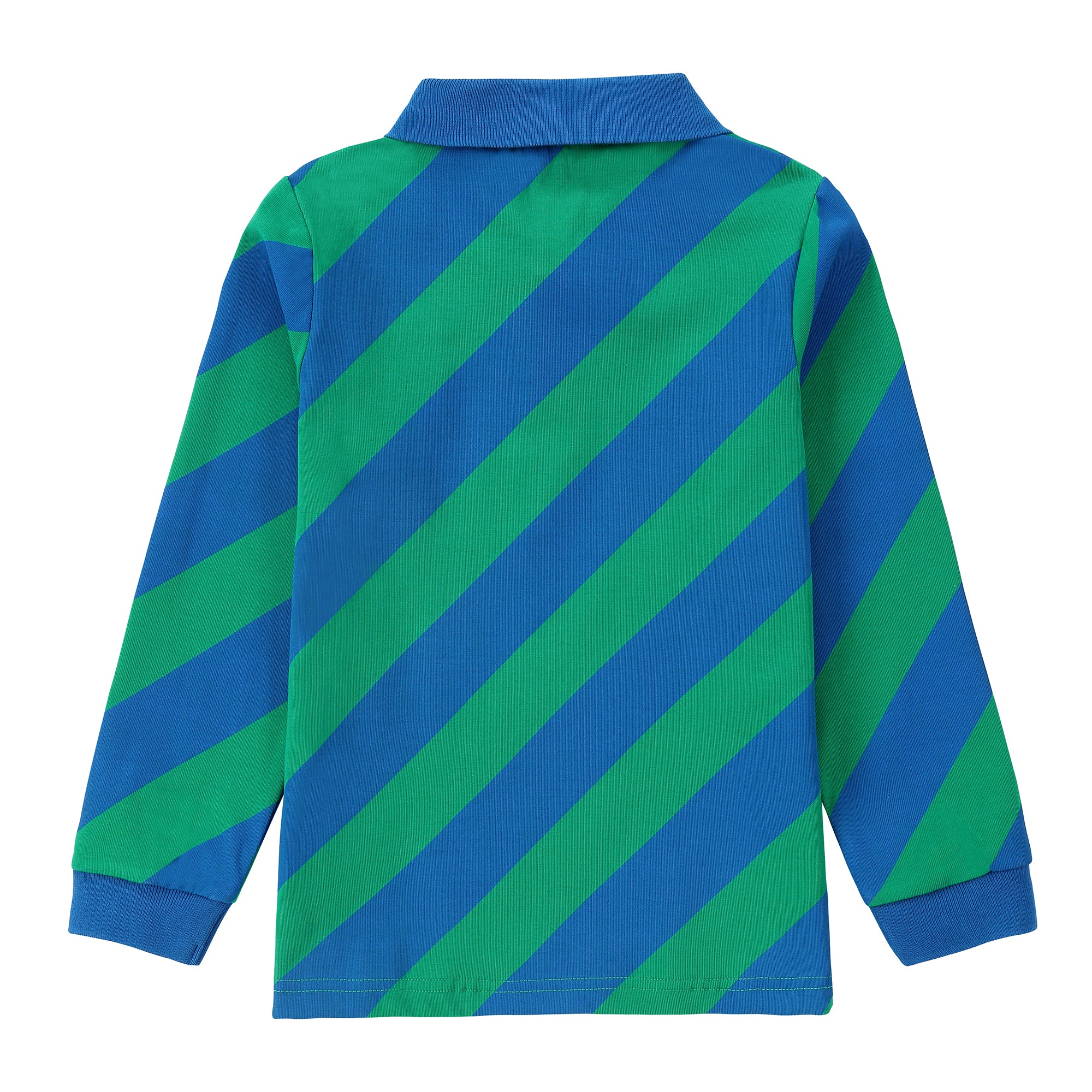 Green and Blue Diagonal Stripe Long Sleeve Polo
