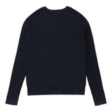Navy V-Neck Sweater With Ribbed Raglan Sleeves