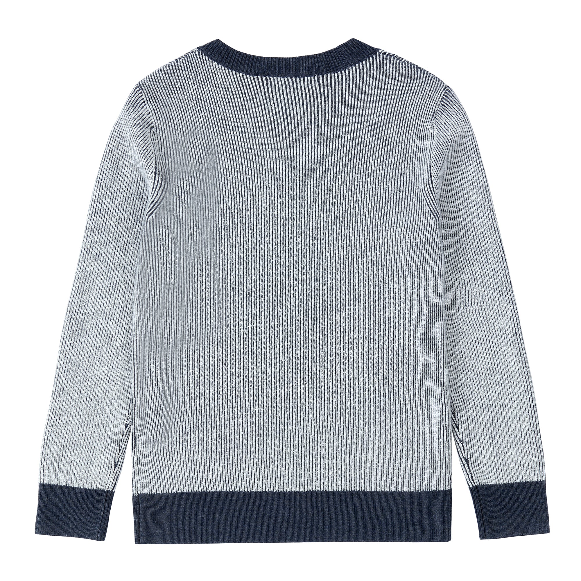 Blue and White Ribbed Stripe V-Neck Long Sleeve Sweater