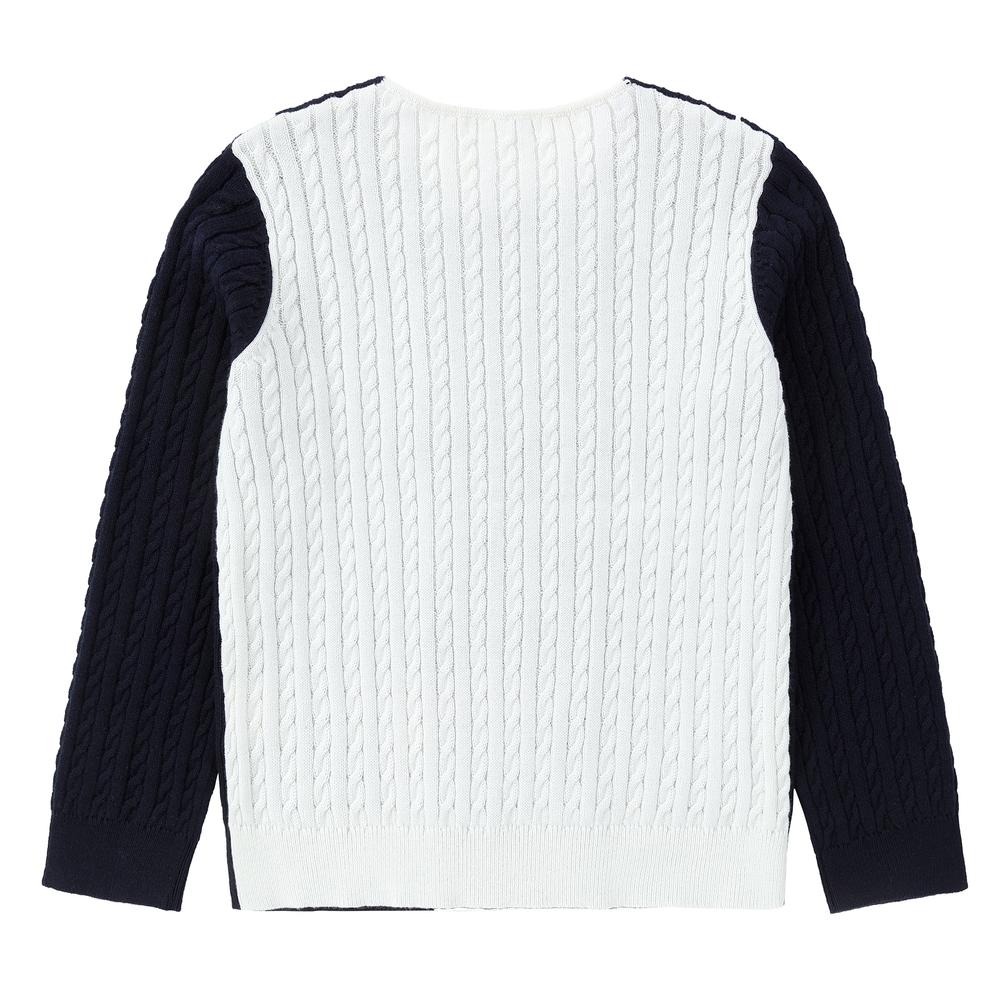 Navy Double Breasted Cableknit Cardigan With Emblem