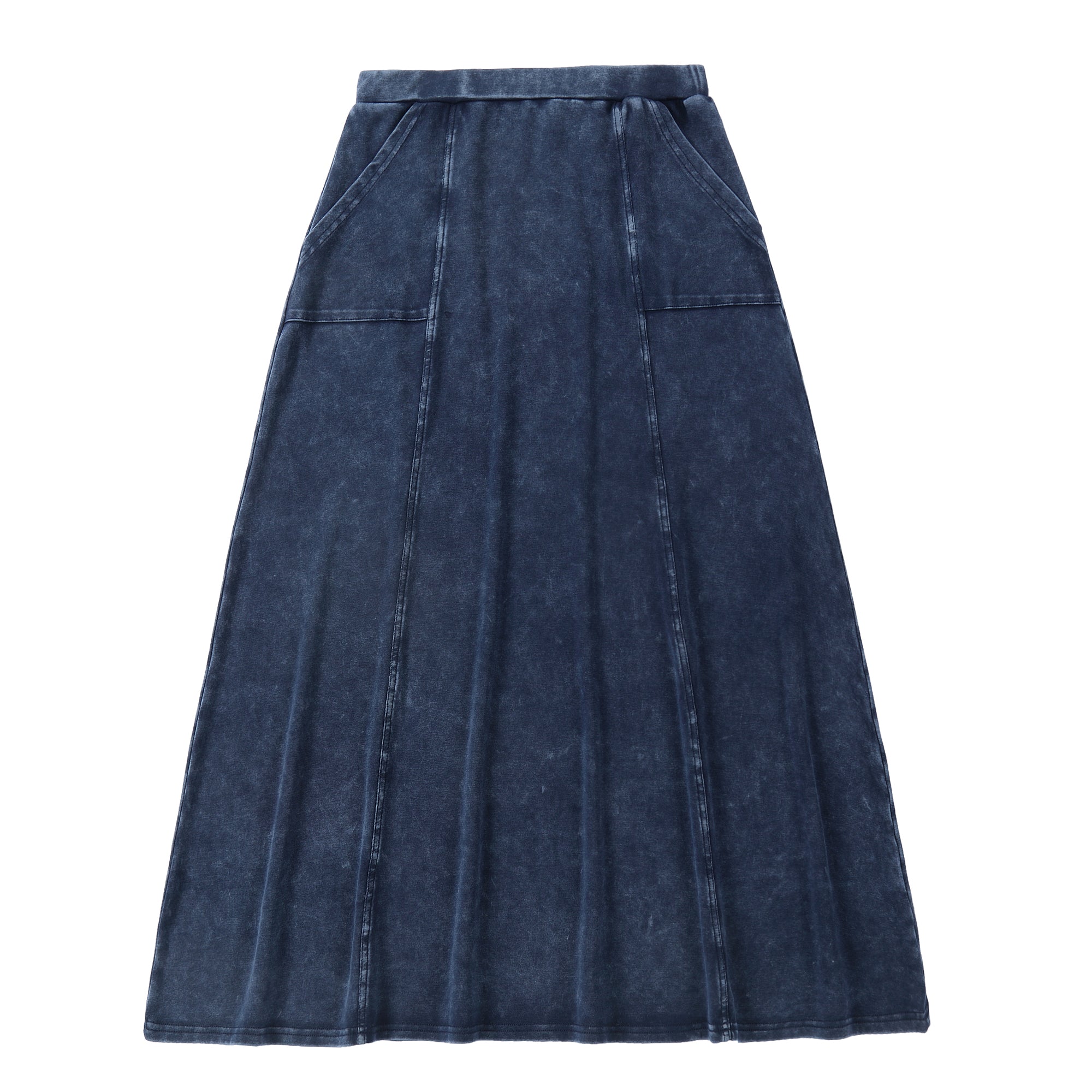 Dark Stretch Denim Maxi Skirt with Pocket Detail