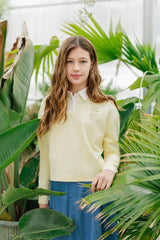 Teens Butter Yellow Cropped Polo with White Collar