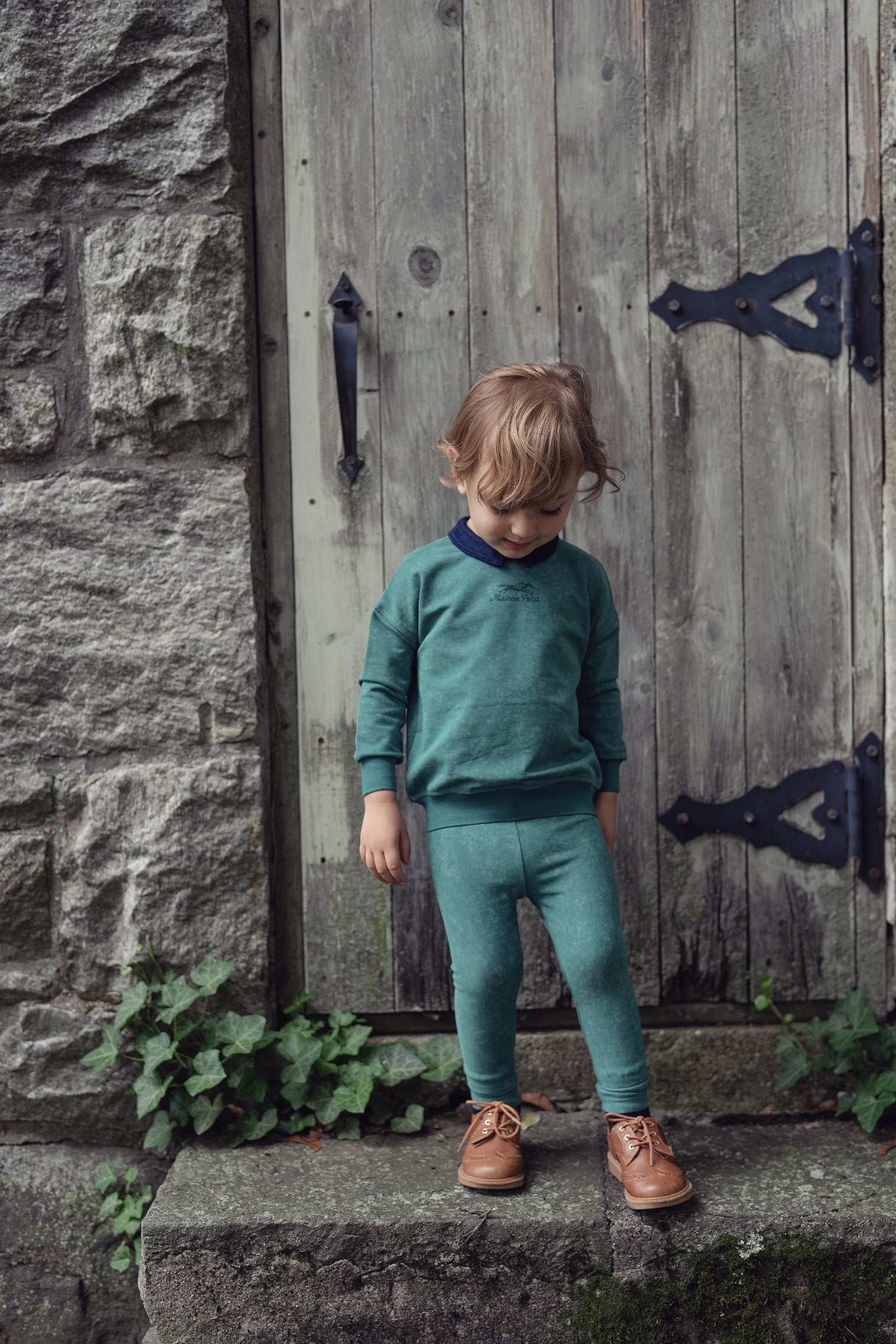 Baby Boys Green Wash Race Horse Sweatshirt with Denim Collar Set