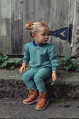 Baby Girls Green Wash Racehorse Sweatshirt with Denim Collar