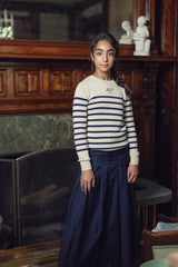 Teens Ivory Stripe Knit Sweater with Button Detail