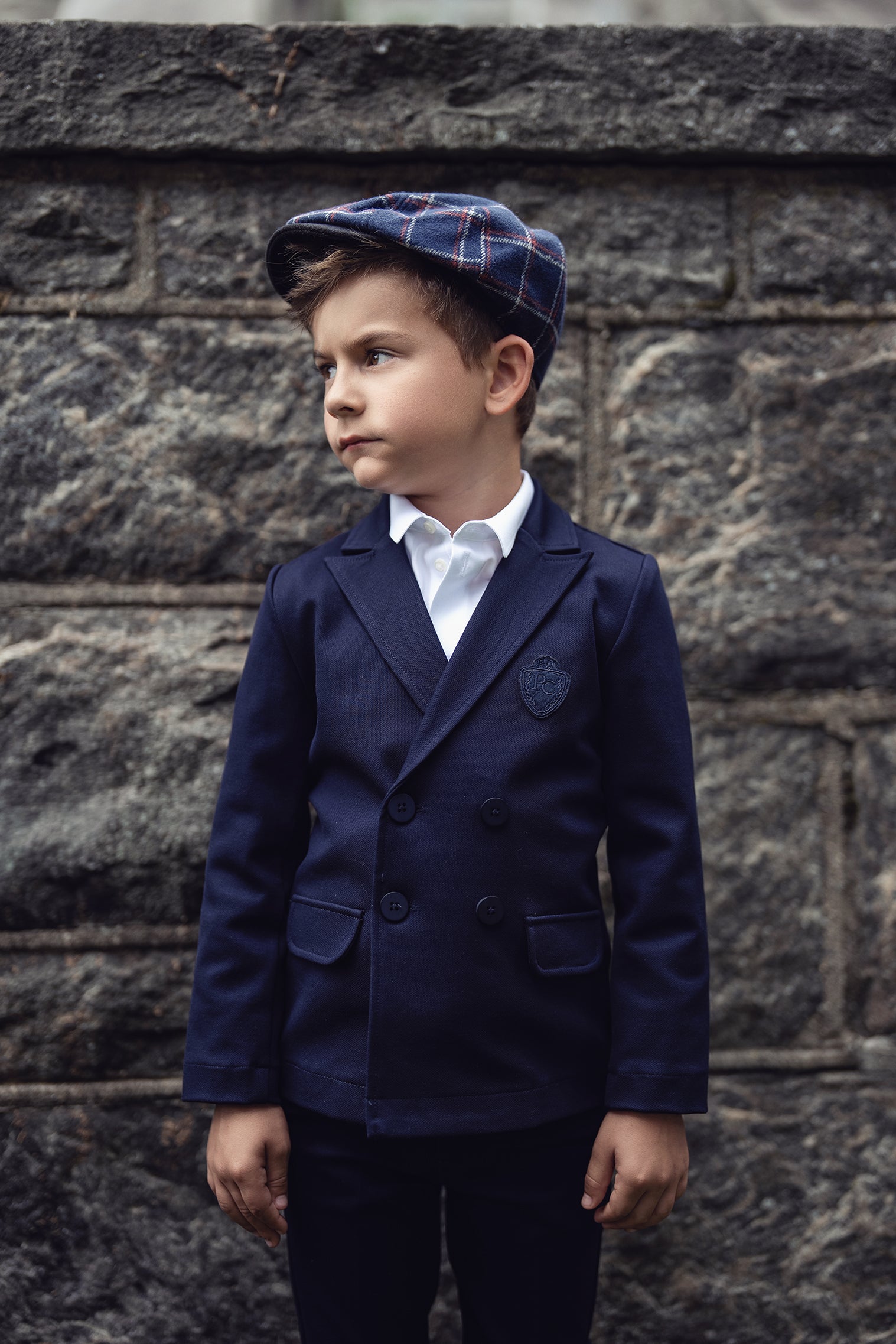 Boys Navy Pique Double Breasted Blazer