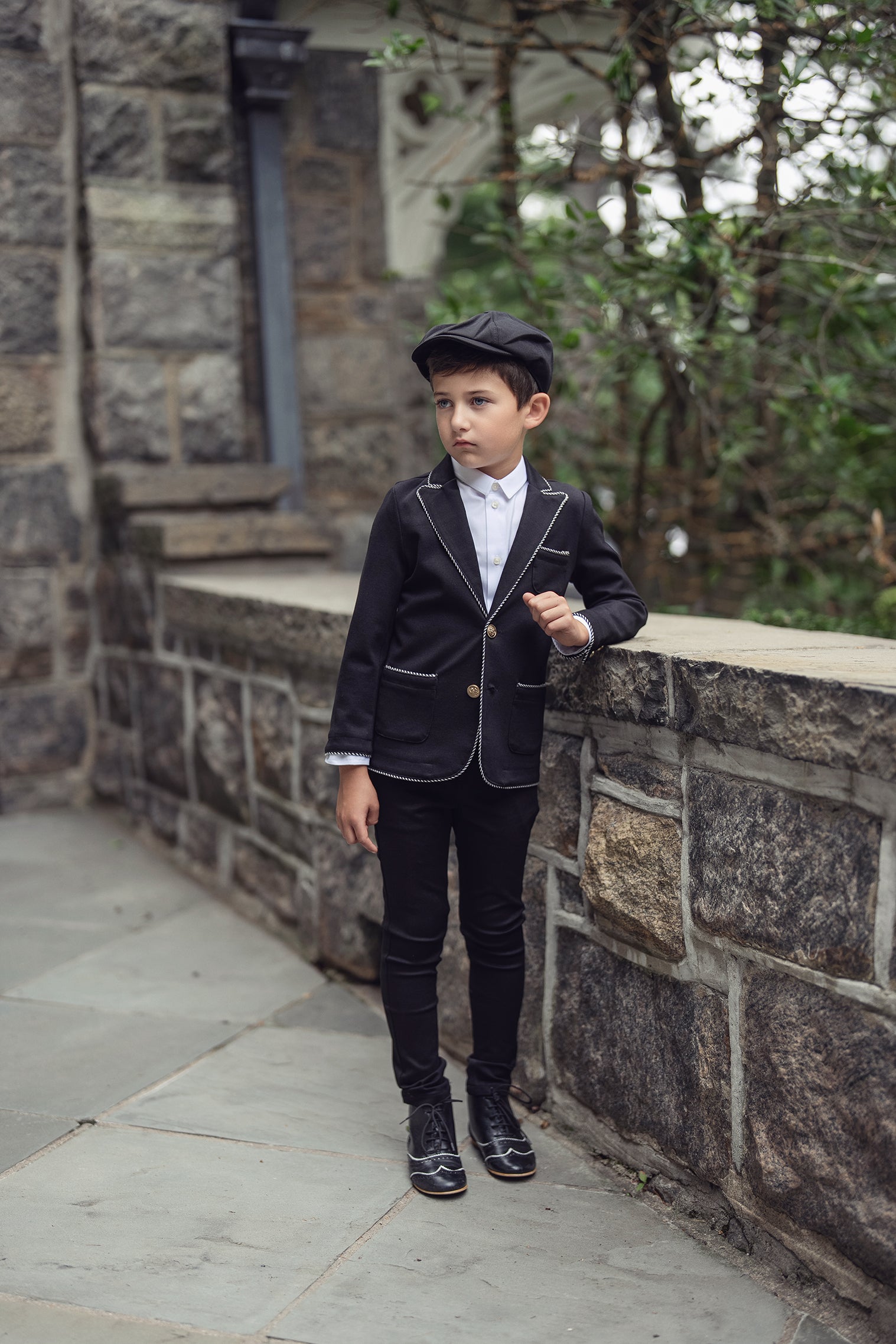 Boys Black/ Striped Trimming Blazer