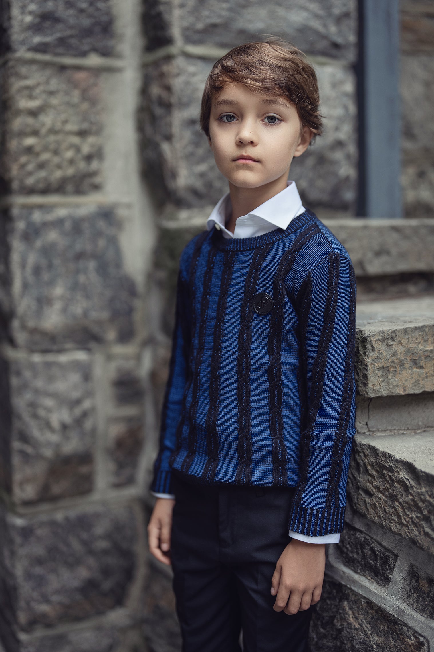 Boys Blue & Black Knit Sweater