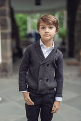 Boys Navy Double-Breasted Knit Sweater