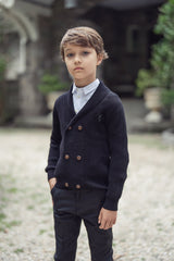 Boys Black Double-Breasted Knit Sweater
