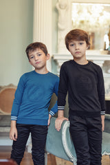 Boys Black PC Logo Sweatshirt with White Stripe Trim